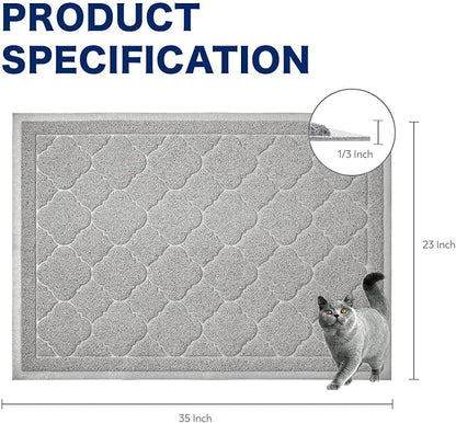WePet Cat Litter Box Mat, Kitty Premium PVC Pad, Durable Trapping Rug, Phthalate Free, Urine-Resistant, Scatter Control, L 35 x 23 Inch, Cadet Grey