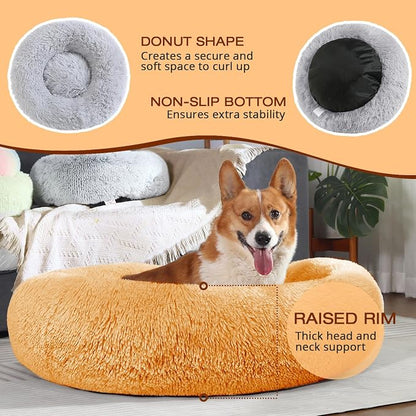 JOLLYVOGUE Dog & Cat Bed, Calming Anti-Anxiety Pet Bed for Small Dogs, Fluffy Donut Cushion for Small and Medium Pets (23")