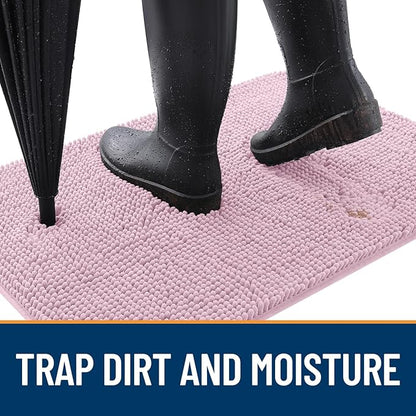 OLANLY Dog Door Mat for Muddy Paws 47x32, Absorbs Moisture and Dirt, Absorbent Non-Slip Washable Doormat, Quick Dry Chenille Mud Mat for Dogs, Entry Indoor Entryway Carpet for Inside Floor, Dusty Rose