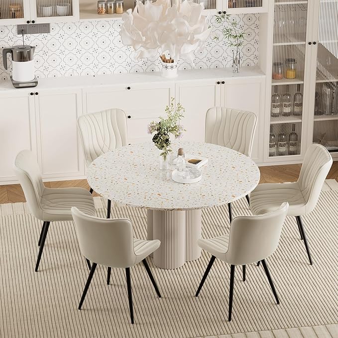 Dining Chair Set of 6 PU Leather Dining Room Chairs Upholstered Comfy Dining Chairs Modern Kitchen Armless Side Chair with Sturdy Metal Legs,Beige