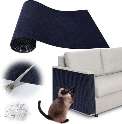 Cat Scratch Furniture Protector - 118" x 17" Trimmable Self-Adhesive Cats Claws Scratch Pads, DIY Cat Climbing Couch Protector for Scratch Post Cat Tree Replacement Indoor (Dark Blue)