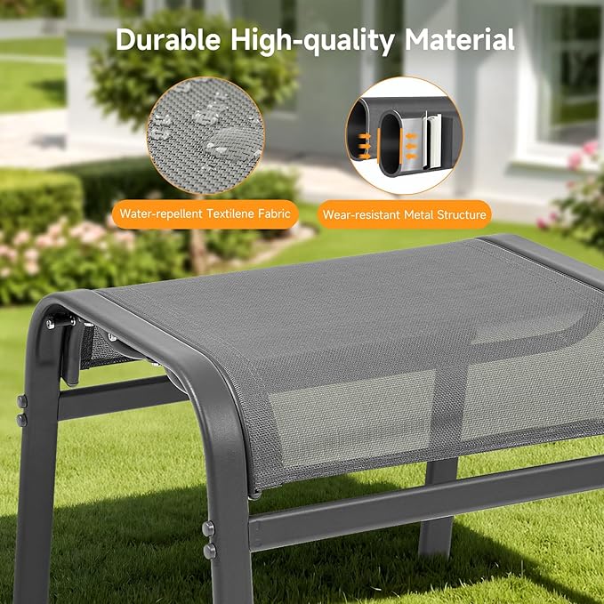 ONBRILL Outdoor Ottoman Set of 2, All Weather Outdoor Foot Stool with Supportive Textliene and Metal Frame, Stackable Oversized Outdoor Foot Rest for Furniture Patio Garden Pool, Grey