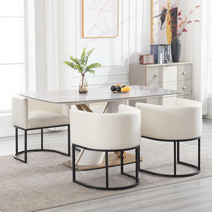Faux Leather Dining Chairs Set of 2 Modern Barrel Arm Chairs with Black Metal Frame, Upholstered Kitchen Chairs 18.5" Wide Accent Chairs for Living Room Dining Room Restaurant, White