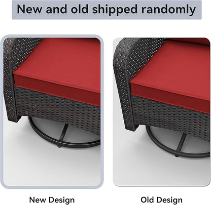 Kurapika 9 Pieces Patio Furniture Set, Rattan Sofa Set, Outdoor Conversation Sets w/Swivel Rocking Chairs Patio Sectional Sofa w/4 Inch Cushion, Red