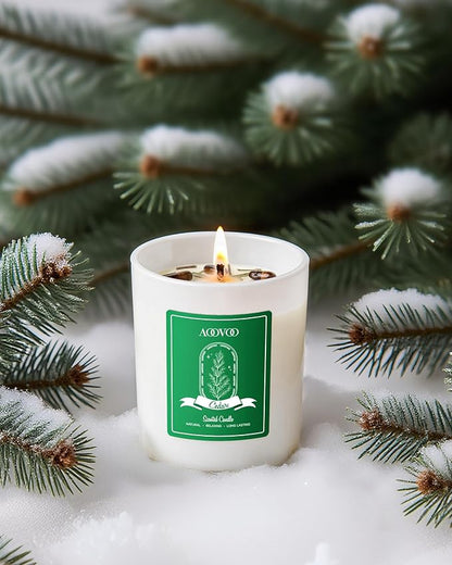 AOOVOO Christmas Candles Set for Women - 4 Pack Candles for Home Scented, Aromatherapy Candle with Crystals, 28 oz 200 Hour Long Lasting Candle, Winter Fragrance of Cedar, Fir, Hot Cocoa, Vanilla Cake