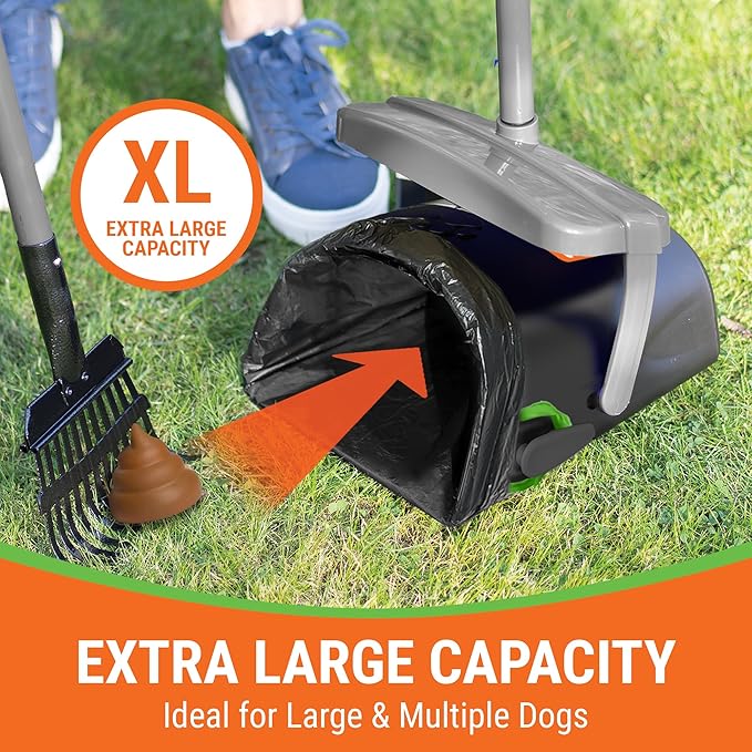 Pupzle Dog Pooper Scooper with Bag Attachment, 40" Long Handle Pooper Scooper for Large Dogs, Dog Poop Scoop for Yard, Large Capacity Swivel Bin and Rake, Lavender Scented Bags (Grey)