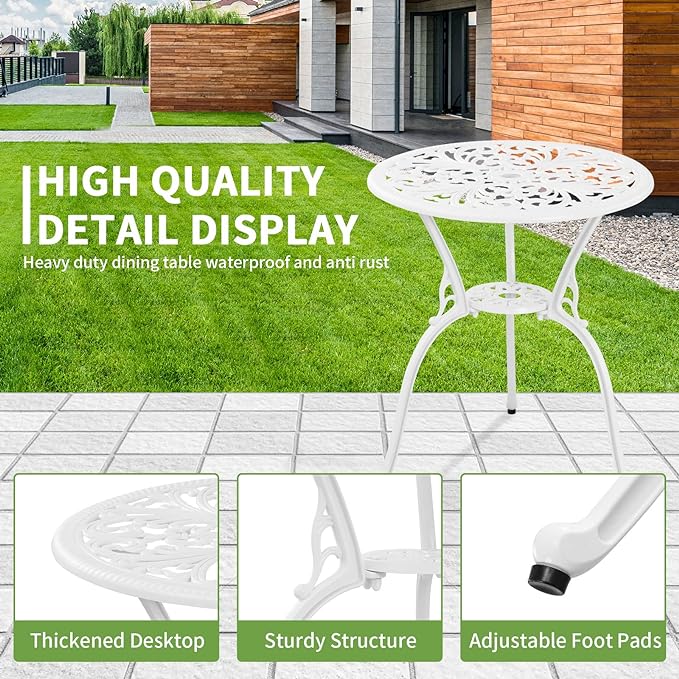 Patio Bistro Sets 3 Piece,Cast Aluminum Bistro Table and Chairs Set of 2 with 1.97" Umbrella Hole,All Weather Bistro Table Set Outdoor Patio Furniture for Garden,Yard(Butterfly White)