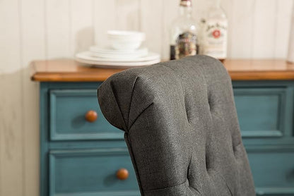 Roundhill Furniture Habit Solid Wood Tufted Parsons Charcoal Dining Chair, Set of 2