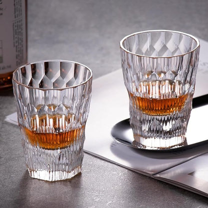KAMMAK Crystal Whiskey Glasses Set of 2, Handcrafted 6.09oz Old Fashioned Glasses Stemless, Luxury Cocktail Glasses, Hand Blown Scotch Cup for Women, Men Gift for Rocks, Bourbon, Bar Barware