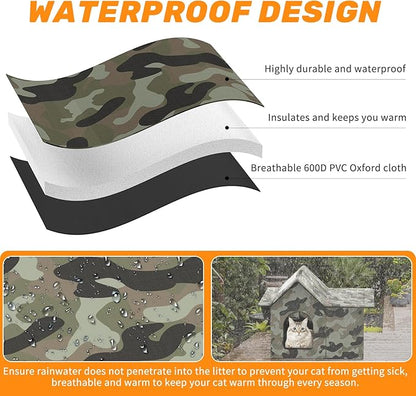 Outdoor Cat House Weatherproof, Large Feral Cat House for Winter, Collapsible Outdoor Cats Shelter in Winter with Door and Soft Mat, Easy to Assemble (Green)