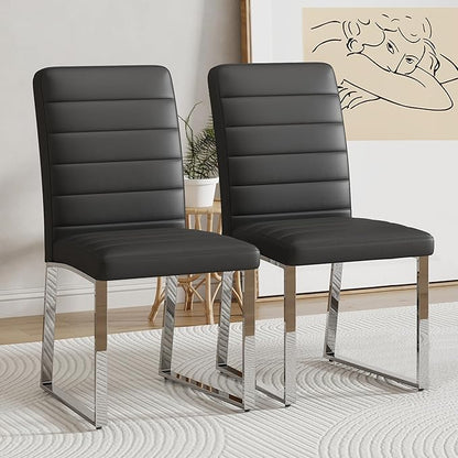 Modern Dining Chairs Set of 4, White Faux Leather Kitchen Chairs, Upholstered Armless Dining Room Chair with Gold Mental Legs Heavy Duty, Comfortable (Black Chairs, Set of 2)