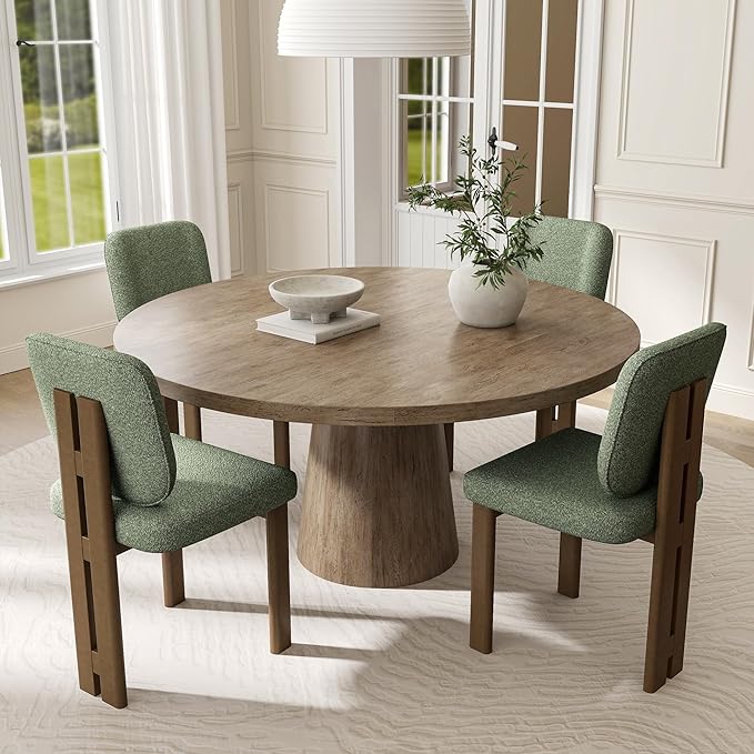 Modern Dining Chairs Set of 2, Farmhouse Chenille Upholstered Wooden Kitchen Chairs with Back, Side Armless Dining Room Chairs with Walnut Wood Legs for Kitchen Restaurant, Green