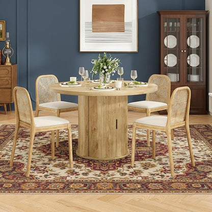 Farini 43" Round Dining Table for 4-6 with Storage Space,Modern Kitchen Room Table with Wood Top & Sturdy Metal Base,Natural