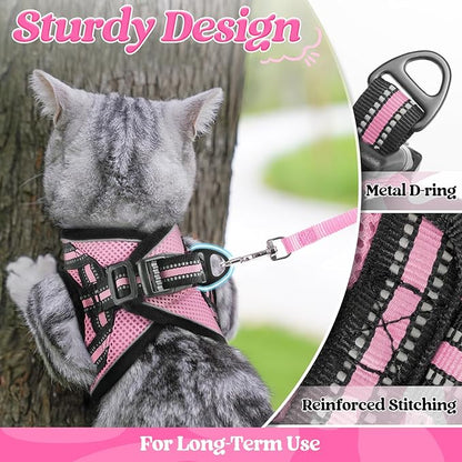 rabbitgoo Cat Harness and Leash Set for Walking Escape Proof, Adjustable Soft Kittens Vest with Reflective Strip for Cats, Comfortable Outdoor Vest, Pink, L