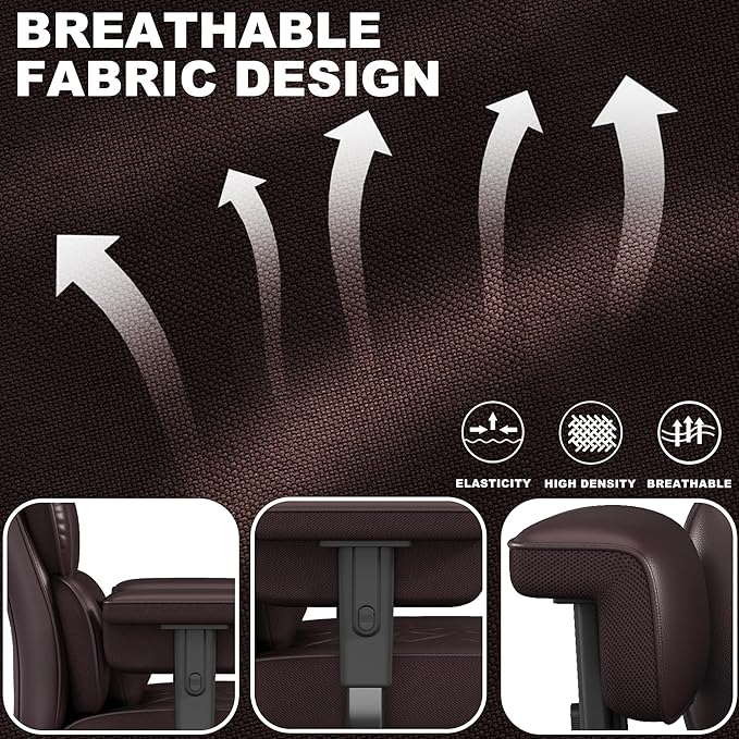 Misolant Big and Tall Office Chair with Footrest, High Back Executive Desk Chair with Adjustable Lift Armrest, 155°Recline，Lumbar Support Pillow, Faux Leather Gaming Chairs for Home or Office Brown