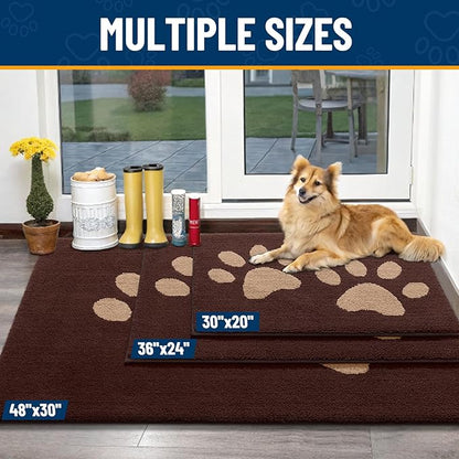 Smiry Dog Door Mat for Muddy Paws, Absorbs Moisture and Dirt, Low-Profile Entryway Mat with Non-Slip Backing, Entry Indoor Outdoor Doormat for Inside Floor (47x24 Inches, Brown, Paw)