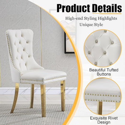 3 Piece Glass Dining Table Set, 35" Square Glass Kitchen Table with 2 White Velvet Upholstered Chairs, Gold Dining Table for 2 with Chairs Set for Kitchen, Living Room
