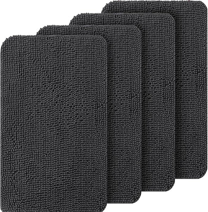OLANLY Dog Door Mat Set 4-Piece 30x20, Absorbs Moisture and Dirt, Absorbent Non-Slip Washable Doormat, Quick Dry Chenille Mud Mat for Dogs, Entry Indoor Entryway Carpet for Inside Floor, Dark Grey