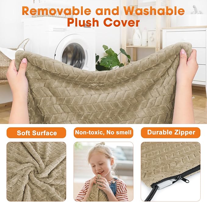GASUR Heated Dog Bed, Waterproof Electric Dog Cat Heating Pad with Timer, Temperature Adjustable Heated Cat Bed for Winter, Auto Power-Off, Anti-bite Heating Pad for Dogs Cats-47''x28'', XLarge