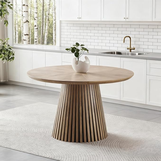 Round Dining Table for 6,Mid-Century Modern Wood Dining Table with Stable Pedestal,47'' Farmhouse Dining Room Table Ideal for Kitchen
