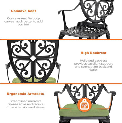 NUU GARDEN Outdoor 3 Piece Bistro Set with Cushions Round 24 Inch Cast Aluminum Table with 2.17 Inch Umbrella Hole and 2 Cast Aluminum Bistro Chairs for Patio Garden Backyard and Balcony Black