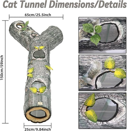 Cat Tunnel,3 Way Cat Toys,Tree Trunk Cat Tunnels for Indoor, Cat Maze for Kitty, Puppy, Kitten,Rabbit to Chase and Play, Collapsible Tube, Easy to Store Kitten Tunnel,L59,Tree Design Gift