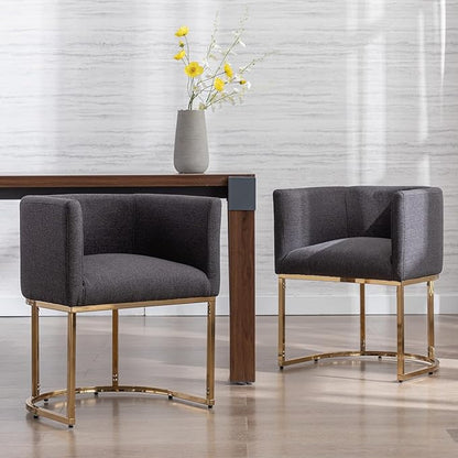 Linen Fabric Dining Chair Modern Barrel Arm Chairs with Black Frame, Upholstered Kitchen Chairs 18.5" Wide Accent Chair for Living Room Dining Room Restaurant, Charcoal