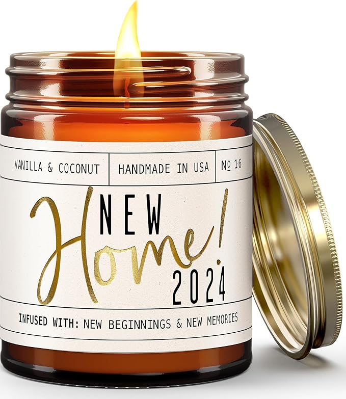 House Warming Gifts New Home, Housewarming Gifts New Home - 'New Home 2024' Soy Candle, w/Vanilla, Coconut & Vetiver I for New House, New Home Gifts I 9oz Jar, 50Hr Burn, Made in USA