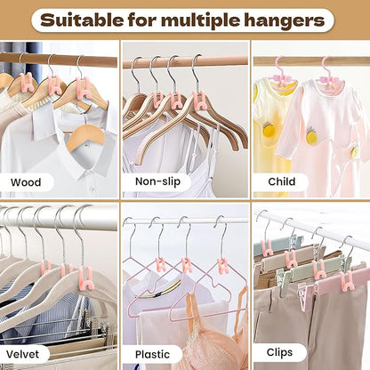 Mlici Clothes Hanger Connector Hooks, 60 Pack Hanger Extender Space Saver, Heavy Duty Clothes Extender Hooks for Stacking Closet Organization (Pink)