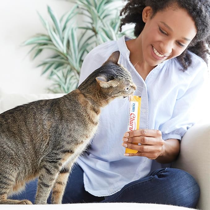 INABA Churu Cat Treats, Lickable, Squeezable Creamy Purée Cat Treat with Green Tea Extract & Taurine, 0.5oz. Each Tube, 40 Tubes, Chicken & Seafood Variety