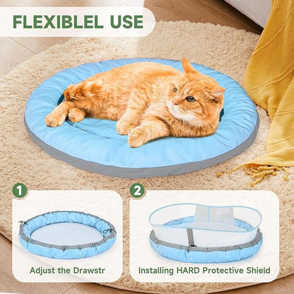 Cat Beds for Indoor Cats, Round Dog Bed for Small Dogs, Puppy, Kitten -Soft Plush Washable Cat Bed Calming with Protective Shield (Blue，18 Inches)