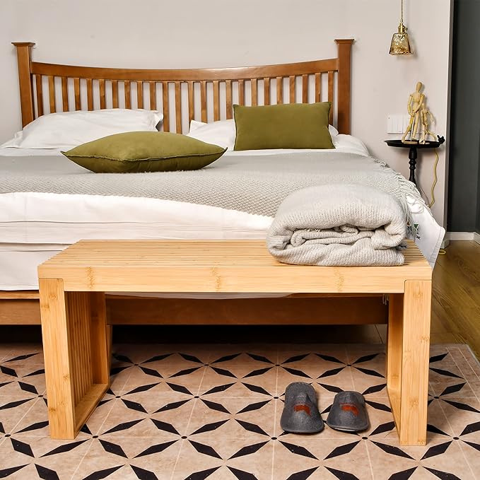 Bamboo Dining Bench, 35 Inch Farmhouse Decor Indoor Kitchen Table Bench with Outdoor & Entryway Functionality