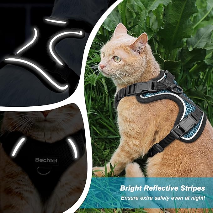 Cat Harness and Leash for Walking Escape Proof Soft Adjustable Cat Leash Breathable Honeycomb Structure Comfortable Vest Easy to Wear Kitten Harness for Outdoor Travel, Honeycomb Blue, S