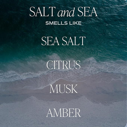 Sweet Water Decor Salt and Sea Candle - Sea Salt, Citrus, Amber, Musk, Beach Scented Soy Candles for Home - 11oz White Glass Jar + Wood Lid, 50+ Hour Burn Time, Made in The USA