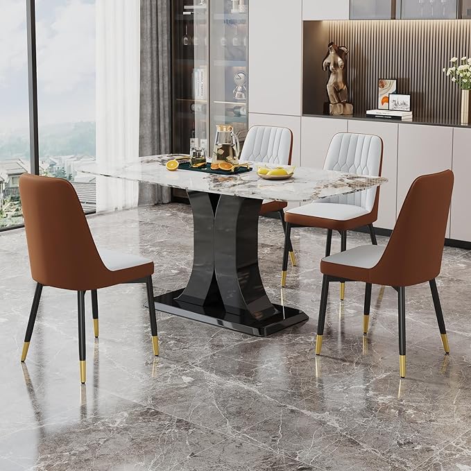 Dining Chairs Set of 2，Modern Dining Chairs, Equipped with PU Leather Backrest Cushions and Black Metal Legs, Suitable for Restaurants, Kitchens, and Bedrooms Dining Room Chairs