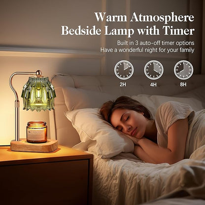 Candle Warmer Lamp with Timer Dimmer, Modern Wax Warmer for Scented Wax Jar Candle Warmer with 2 Bulbs, Adjustable Height Glass Lamp for Gifts for Women, House Warming Gifts, Home Decor, Gold Green