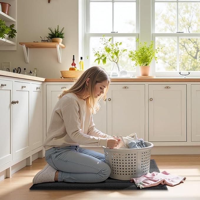 GRANNY SAYS Kitchen Mats for Floor Resist Dirt Kitchen Rugs Non Slip Washable, Small Rug for Sink Laundry Thick Durable Polypropylene Comfort Standing, 32" x 20", Charcoal Grey