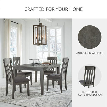 Signature Design by Ashley Hallanden Contemporary Dining Upholstered Side Chair, Set of 2, Armless, Comb Back Design, Wood Frame, Gray