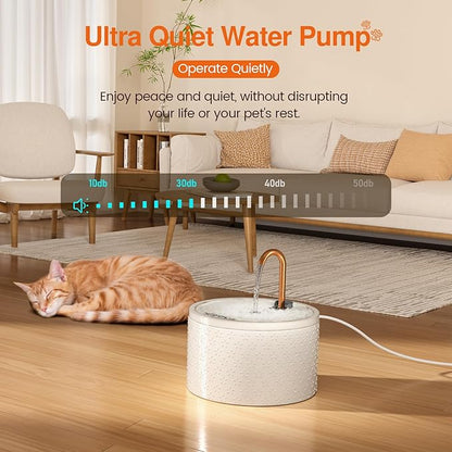 MISFANS Ceramic Cat Water Fountain, 2.1L/71oz, Firework-Embossed Design | All-Ceramic Bowl and Lid, Pure Copper Spout, Under 20dB Pump, Dual Filtration, 2 Flow Modes, 3 Filters and Sponge