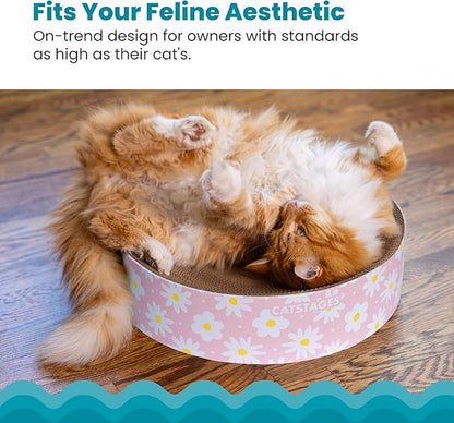 Catstages Scratch & Snuggle Daisy Two-in-One Corrugated Cat Scratcher and Lounging Spot, Floral Design, Pink