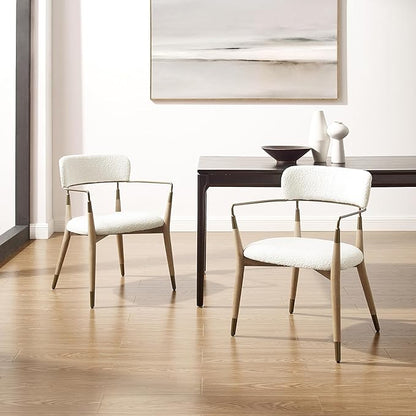 Art Leon Wishbone Dining Chairs - Mid Century Modern Dining Room Chairs, Boucle Fabric Upholstered Accent Chairs with Wood Legs, Arm Chair with Open Backrest, Set of 4, White