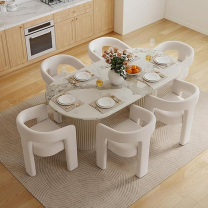 Set of 4 Modern Velvet Fabric Upholstered Dining Chairs with Open-Back, Cute Barrel Side Chairs Kitchen Armchair Accent Chairs for Dining Room Bedroom, Ivory