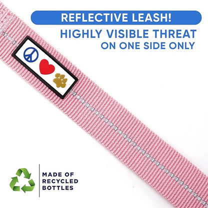 Pawtitas 6 FT Recycled Dog Leash with Reflective Stitched Thread Stitched on Side| Medium Reflective Dog Leash Made from Plastic Bottles Collected from Oceans – Pink 6 ft Dog Leash