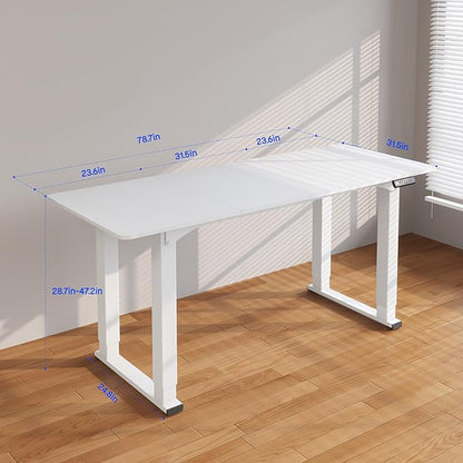 FLEXISPOT E6Q 4 Legs Standing Desk 78 x 32 Inch Adjustable Height Desk with Splice Board Home Office Sit Stand Up Desk, White Top + White Frame