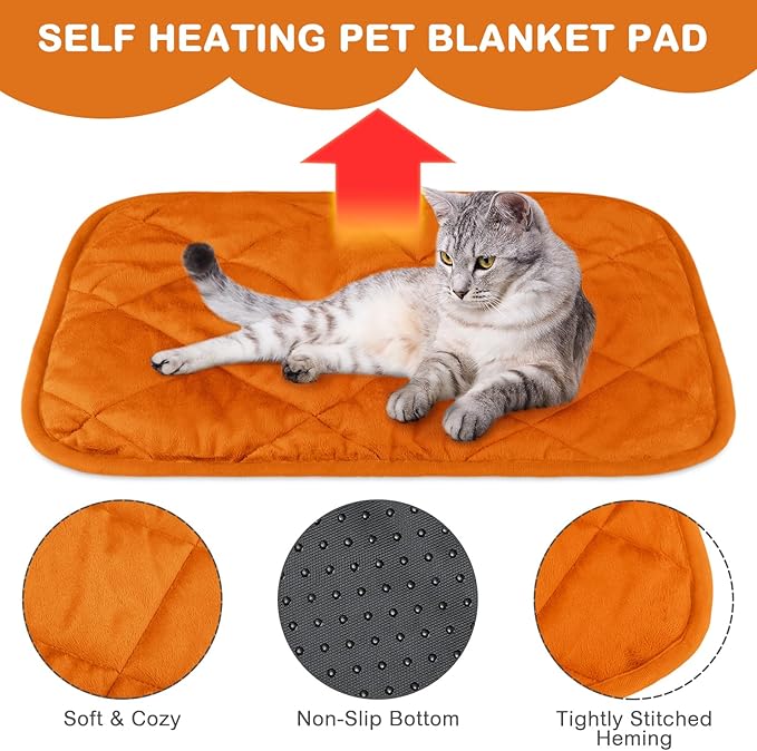 4 Pack Self Heating Cat Pad Self Warming Dog Mat Reflects Body Heat Extra Warm Thermal Pet Pad Washable Dog Cat Bed Crate Bed Mat Blanket(Orange,16 x 20 Inch)