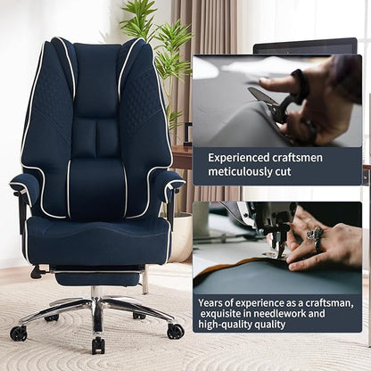 Big and Tall Office Chair 400lbs Wide Seat, Leather High Back Executive Office Chair with Lumbar Support, Ergonomic Chairs Padded Armrests & Thick Cushion (Mesh Blue)