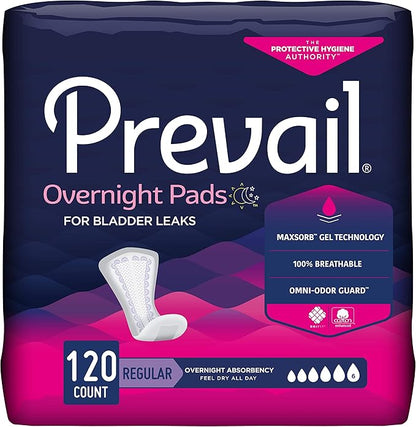 Prevail Proven - Incontinence Bladder Control Pads - Bladder Leak Pads - Overnight Absorbency, 120 Count (4 Packs of 30)