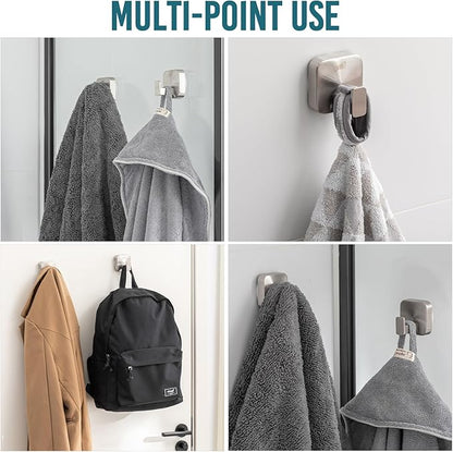 TAILI Thickened 304 Stainless Steel Bathroom Suction Hook for Towel, Loofah, Bathrobe, Patented Strong Suction Cup Holder, Damage-free Hanging Glass Shower Wall Hook, Hold Up to 11 Lbs, 2 Pack, Silver