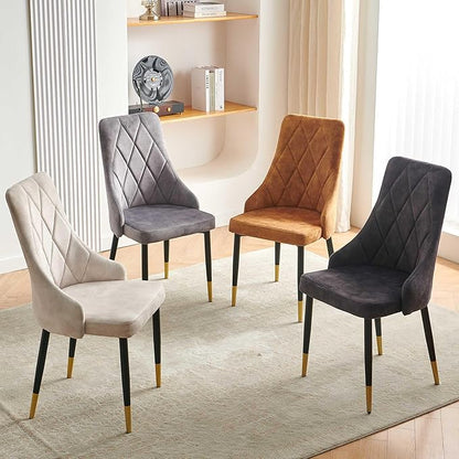 NORDICANA Upholstered Velvet Dining Chair Set of 2, Beige Armless Side Chair with Metal Legs for Home Kitchen