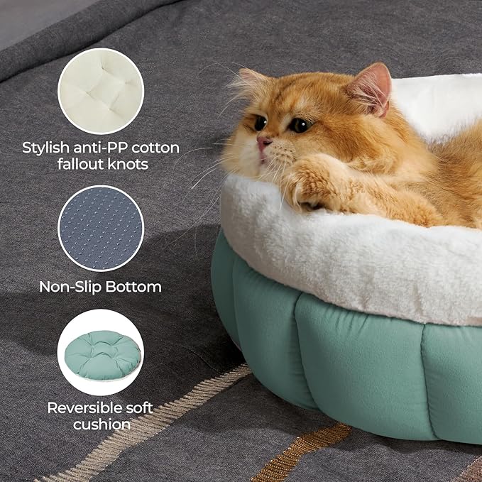BALANCE Cat Beds for Indoor Cats, Washable Round Dog Bed, Donut Dog Bed with Anti-Slip Bottom for Small Dogs, 28 Inches, Granite Green